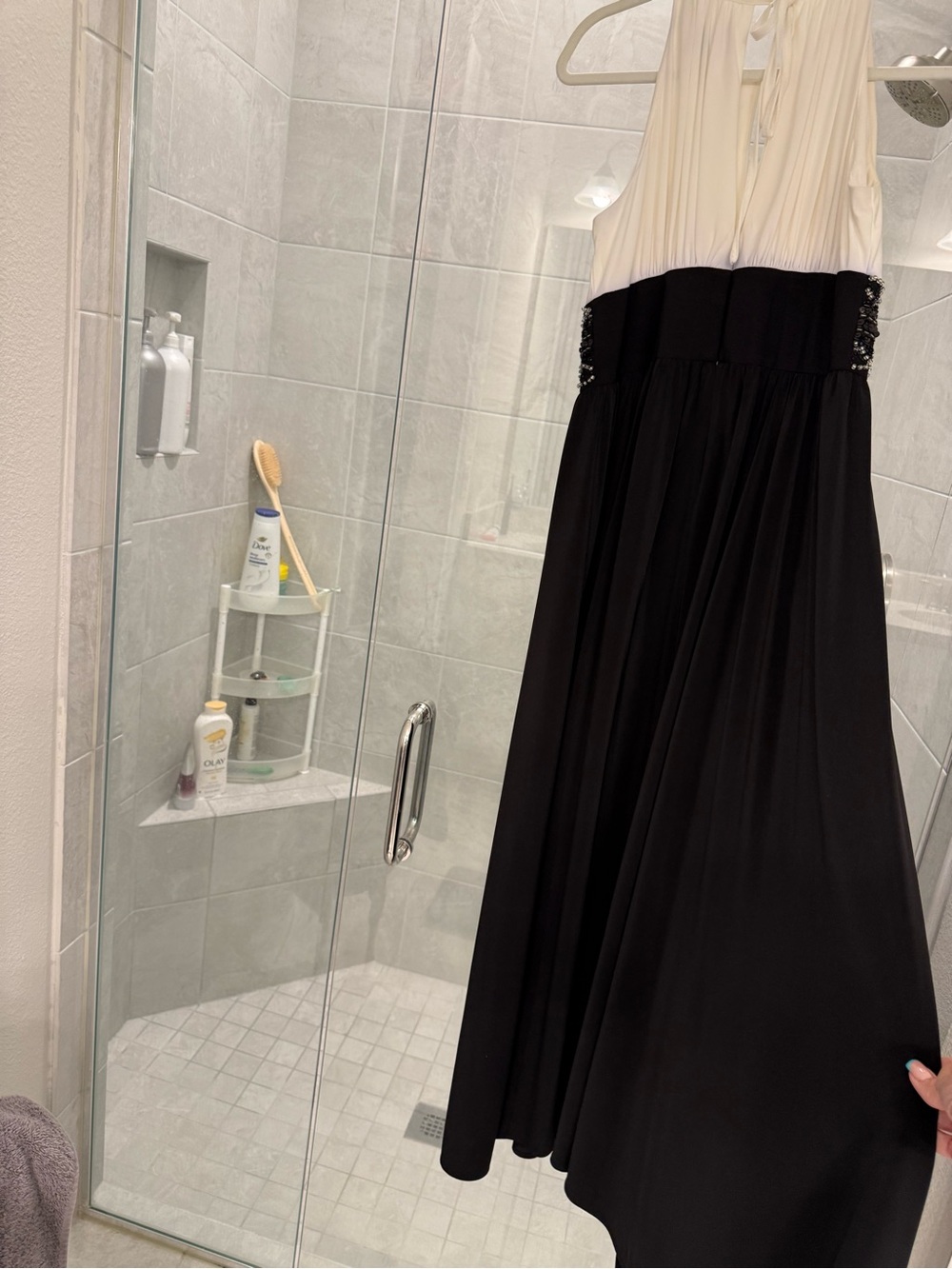 R&M Richards Ivory and Black Evening Gown with Beaded Detail - Picture 5 of 6